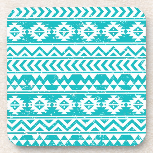 Porta-copo Teal Grunge Aztec Padrão Tribal (Frente)