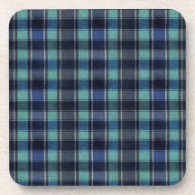 Teal & Navy Tartan Plaid Pattern Plastic Coasters