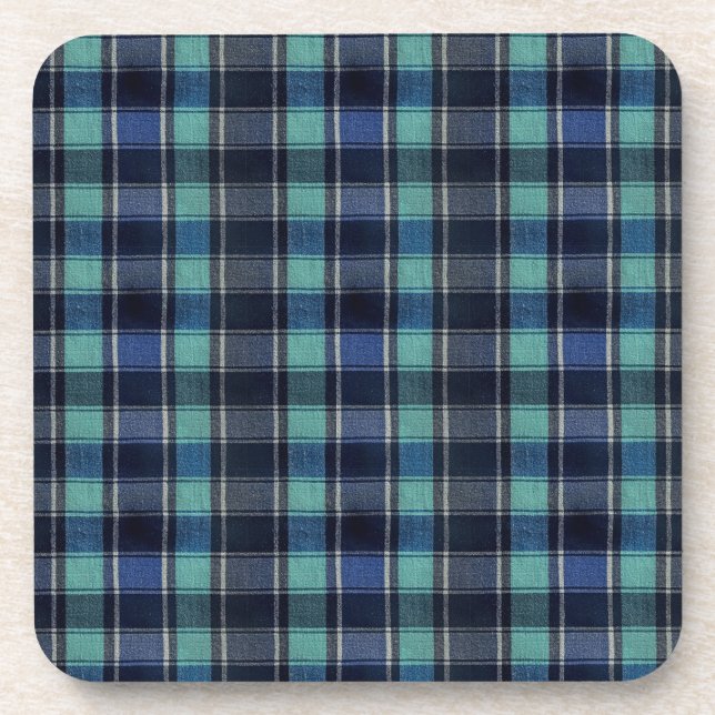 Porta-copo Teal & Navy Tartan Plaid Pattern Plastic Coasters  (Frente)