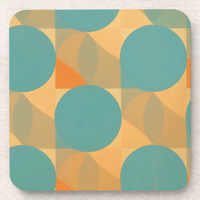 Porta-copo Teal, Tan, and Orange in Retro Look Pattern (Frente)