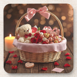 Porta-copo Teddy Rose Basket Romantic Valentine Heart Drink