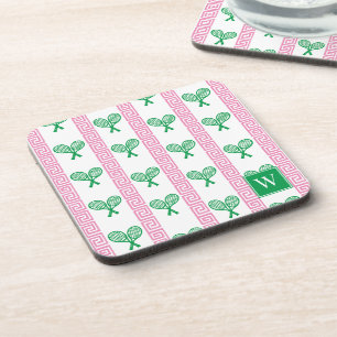 Porta-copo Tennis Faixa da Chave Grega - Monograma Rosa & Ver