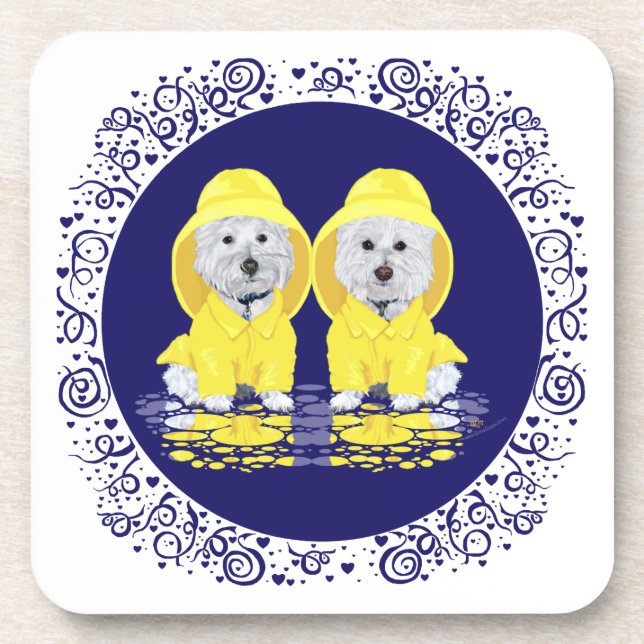 Porta-copo Terriers Brancos do West Highland sob Chuva (Frente)