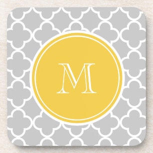 Porta-copo Teste padrão cinzento de Quatrefoil, monograma