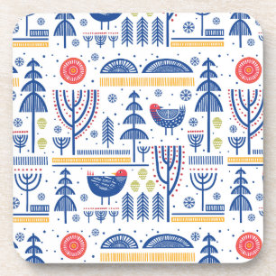 Porta-copo Teste padrão do pássaro do inverno da arte popul