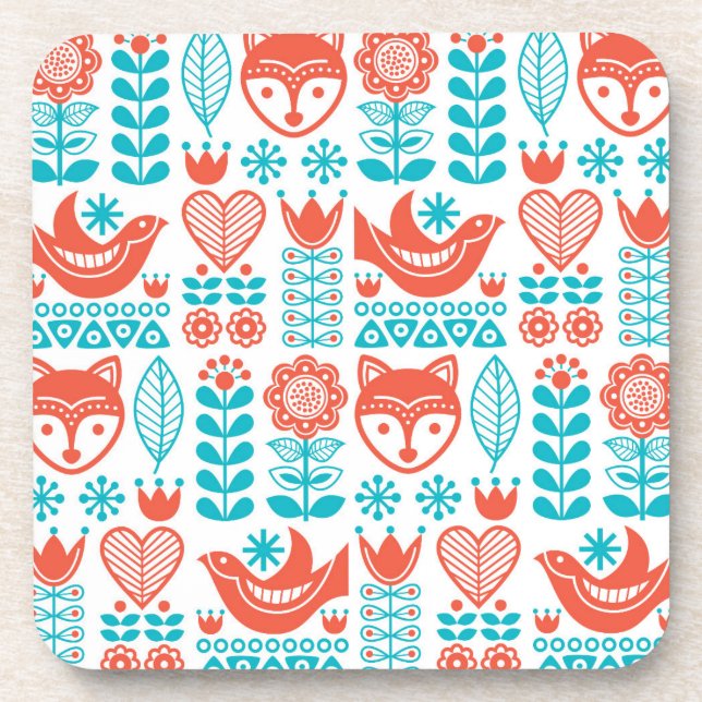 Porta-copo Teste padrão finlandês da arte popular do Fox & do (Frente)