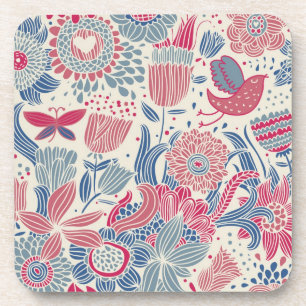Porta-copo Teste padrão floral com pássaro e borboleta