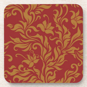 Porta-copo Teste padrão floral vermelho e Dourado