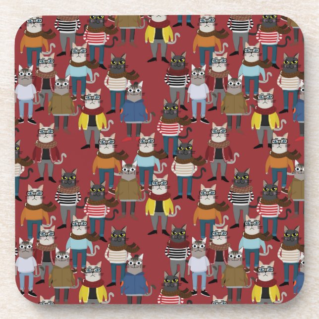 Porta-copo Teste padrão legal do gato do hipster (Frente)