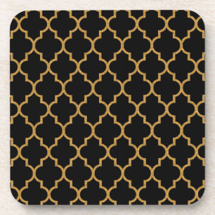 Porta-copo Teste padrão preto Dourado de Quatrefoil