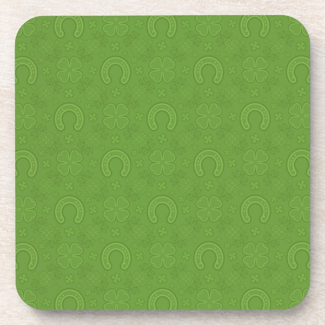 Porta-copo Teste padrão verde afortunado dos ícones (Frente)