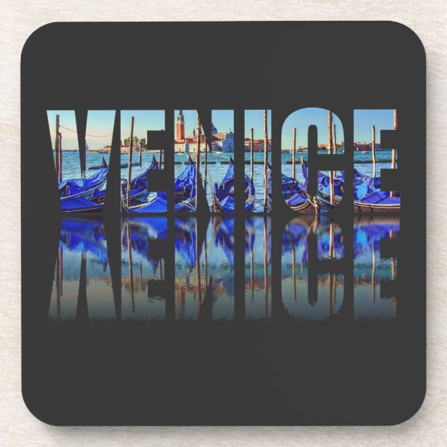 Porta-copo Texto de Veneza com quadrado de reflexão (Frente)