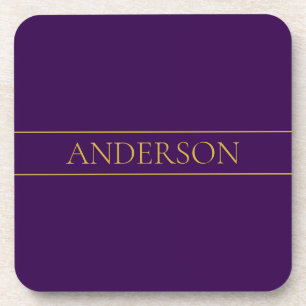 Porta-copo Texto Elegante Personalizável Dourado & Roxo Esc
