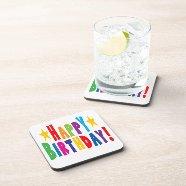 Porta-copo Texto feliz de aniversário colorido (Lado Direito)