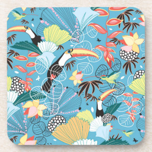 Porta-copo Textura tropical com Toucans e colibris