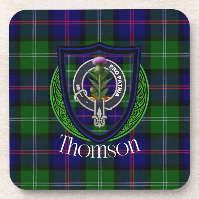Porta-copo Thomson Scottish Clan Tartan & Crest (Frente)
