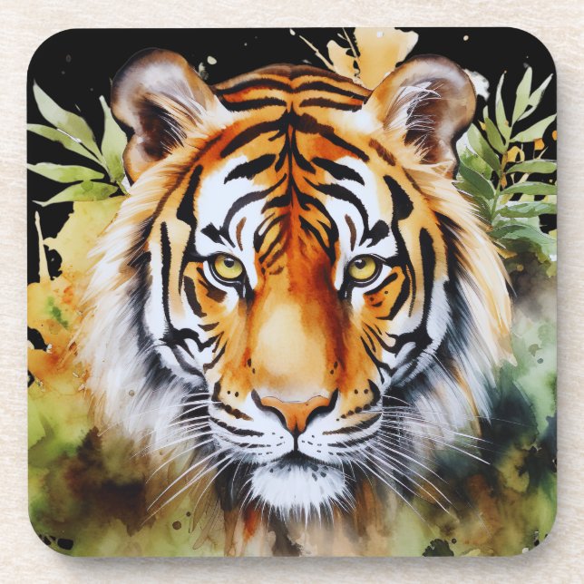 Porta-copo Tiger Pastel Flowers Safari Watercolor Savannah (Frente)