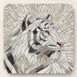Porta-copo Tigre branco - Arte Digital Mosaica de Vidro Estre