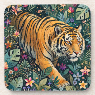 Porta-copo Tigre com Olhos Âmbar Folhagem da Selva Fantasia