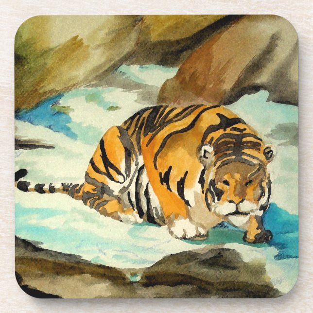 Porta-copo Tigre de Aquarela (Frente)