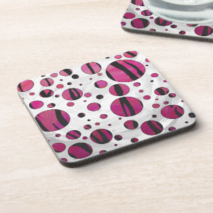 Porta-copo Tigre de Bolinhas Rosa Quente e Preto Impresso