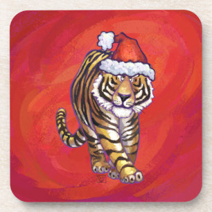 Porta-copo Tigre Natal em Vermelho