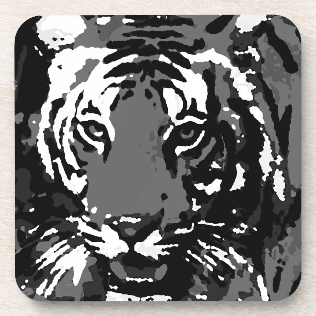 Porta-copo Tigre Pop de Arte Preto Branco (Frente)
