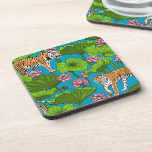 Porta-copo Tigres no lago de lótus rosa