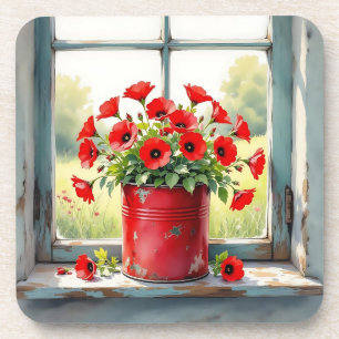 Porta-copo Tin de café vermelho de papagaios vermelhos