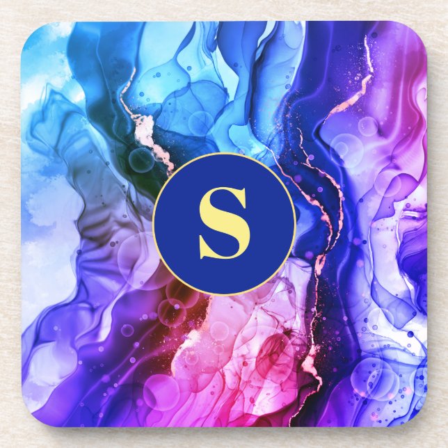 Porta-copo Tinta Líquida Azul, Roxo E Violeta Vermelha, Monog (Frente)