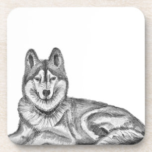 Porta-copo Tinta preta e branca e Siberiano Husky em aquarela