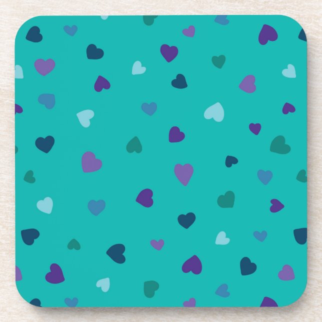 Porta-copo Tiny Hearts, Purple, Teal, Blue on Turquoise (Frente)