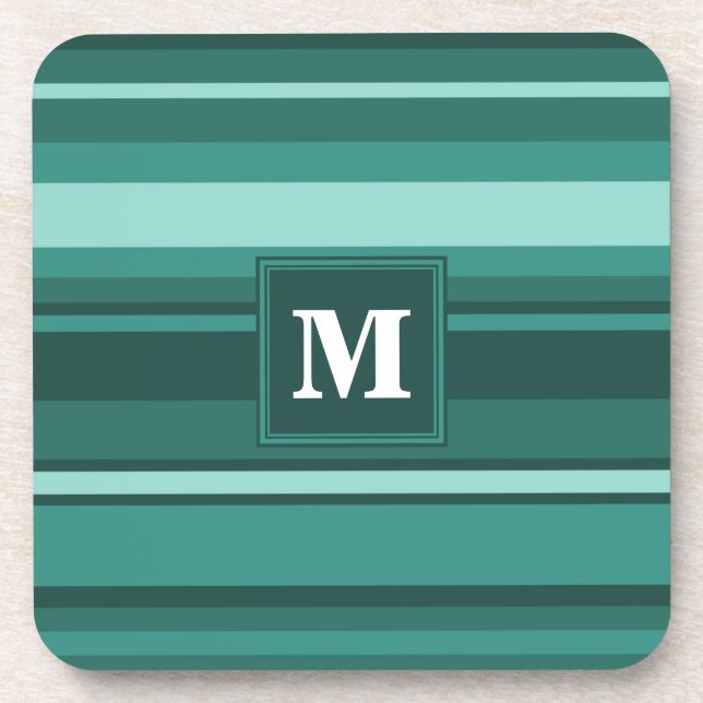 Porta-copo Tiras de teal monograma (Frente)