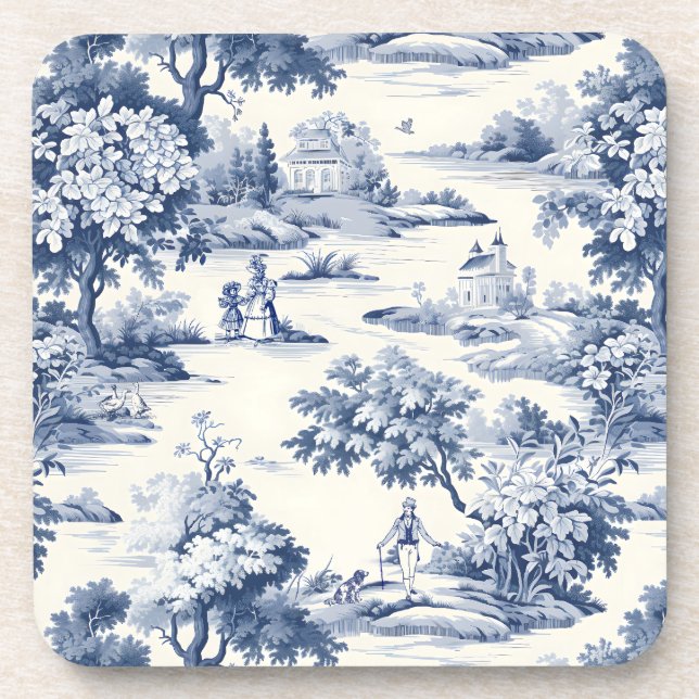Porta-copo Toile de jouy, azul e branco, porcelana, (Frente)
