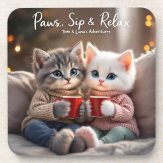 Porta-copo Tom & Luna’s Adventures™ – “Paws, Sip & Relax” Coa