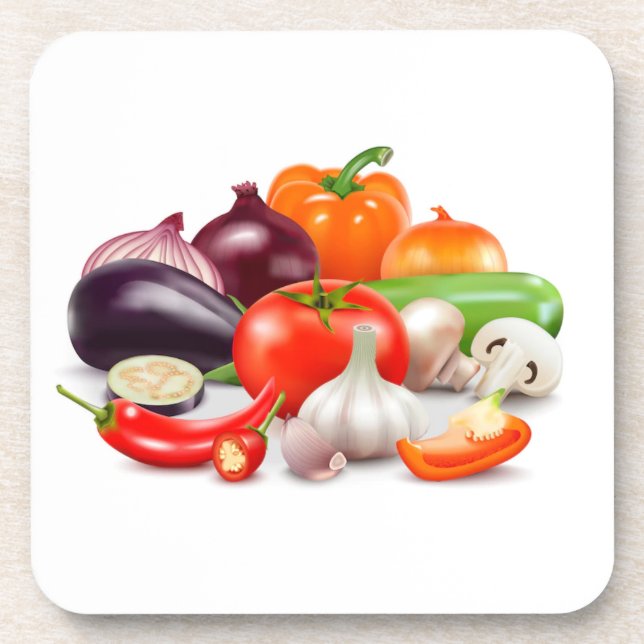 Porta-copo Tomates Asparagus Beets Aquarelas Vegetais (Frente)