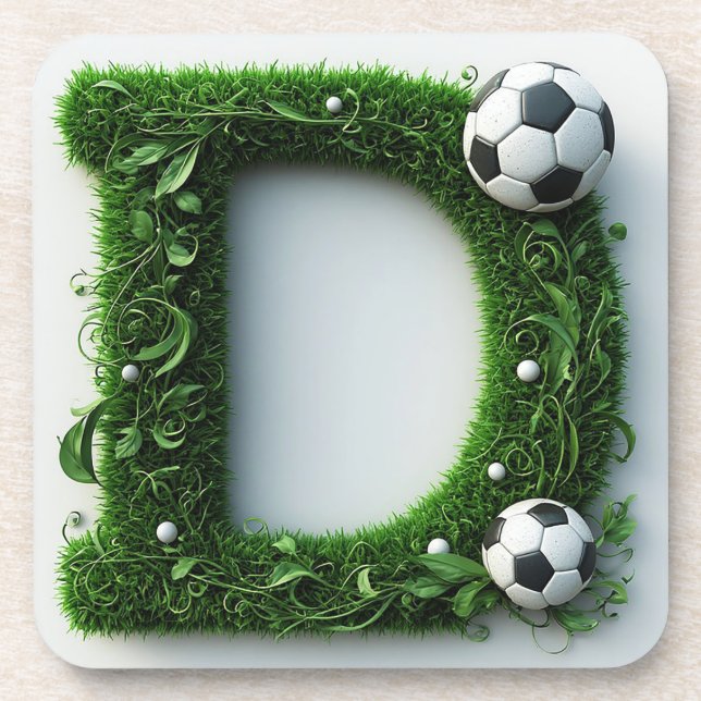 Porta-copo Topiária de grama verde com letra D e bola de fute (Frente)