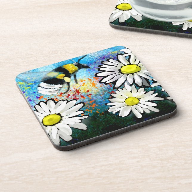 Porta-copo Torneira de cervejas rugosas Daisies Floral Azul B (Left Side)