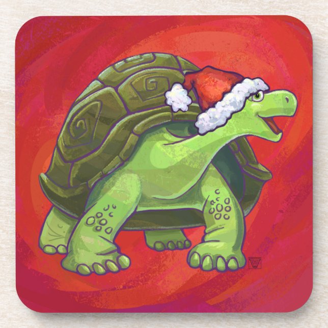 Porta-copo Tortoise Christmas On Red (Frente)