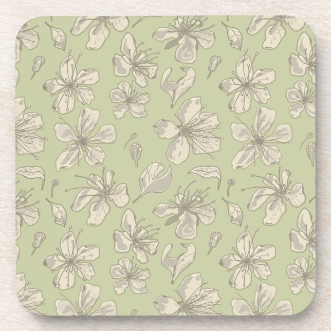 Porta-copo Tosse Blossoms em Olive Green - padrão sem costura (Frente)