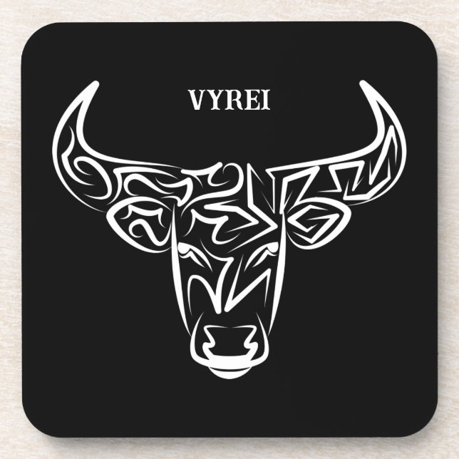 Porta-copo Touro Tribal Negro e Branco / Ox (Frente)