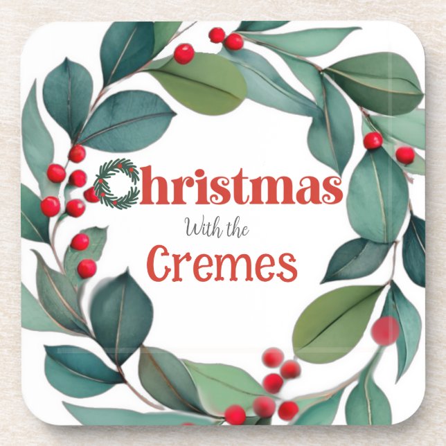 Porta-copo Travesseiro decorativo de Natal Holly Wreath (Frente)