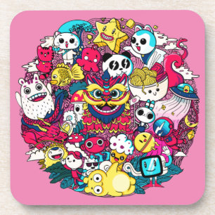 Porta-copo Travesseiro Japonês com Arte Doodle