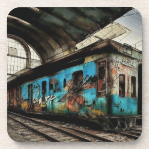 Porta-copo Trem Abandonado com Arte Urbana de Grafite