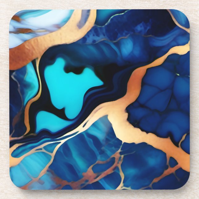 Porta-copo Trendy Blue Dourado mármore azul amarelo (Frente)