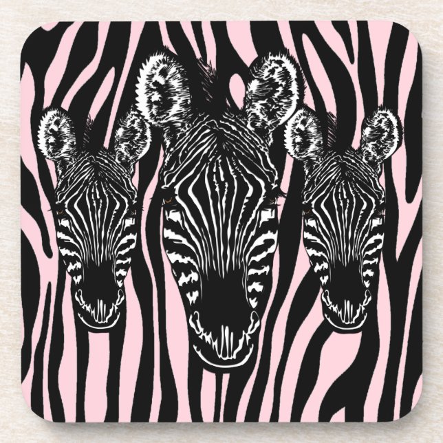 Porta-copo Trendy Zebra Herd em Zebra - Impressão Rosa (Frente)