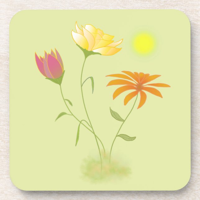 Porta-copo Três Flores no Sol - transparentes. (Frente)