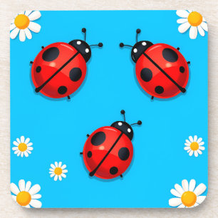 Porta-copo Três Joaninhas Coloridas em Fundo Azul