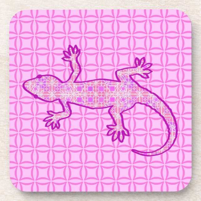 Porta-copo Tribal batik Gecko - orquídea e casca rosa (Frente)