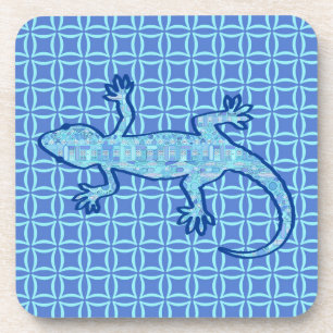Porta-copo Tribal batik Gecko - pasta azul denim